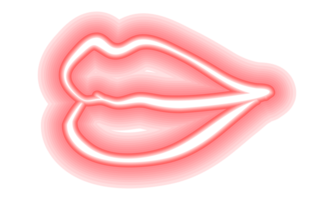 Neon glowing lips shining vibrant bright woman lips, love kiss icon with transparent background png