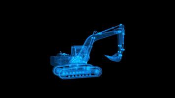 3d rendering illustration excavator blueprint glowing neon hologram futuristic show technology, transparent background video