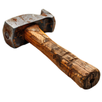 AI generated Old rusty hammer PNG. Hammer top view isolated. Hammer flat lay PNG