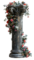 AI generated Ancient Greek column wrapped in plants and flowers PNG. Ancient Greek pillar PNG. Ionic column with flowers PNG. Doric column PNG. Corinthian column isolated png