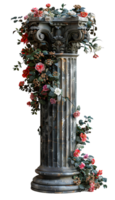 ai generiert uralt griechisch Säule eingewickelt im Pflanzen und Blumen png. uralt griechisch Säule png. ionisch Säule mit Blumen png. doric Säule png. korinthisch Säule isoliert png