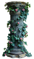 AI generated Ancient Greek column wrapped in plants and flowers PNG. Ancient Greek pillar PNG. Ionic column with flowers PNG. Doric column PNG. Corinthian column isolated png