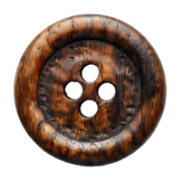 AI generated Wooden button PNG. Wooden 2-hole flat button for sewing and crafts PNG. Wooden button top view isolated. clothing button flat lay PNG