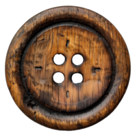 AI generated Wooden button PNG. Wooden 2-hole flat button for sewing and crafts PNG. Wooden button top view isolated. clothing button flat lay PNG