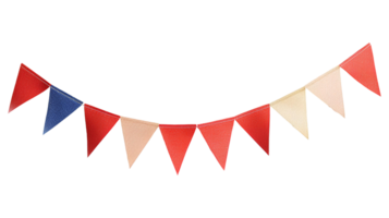 AI generated Party flag garland PNG. Colorful flag garland for birthday parties and other celebrations PNG. Colorful knitted party flags on a string PNG