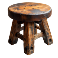 AI generated Wooden stool PNG. Old wooden chair isolated. Rustic vintage stool PNG