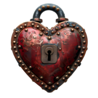 AI generated Heart shaped lock PNG. Rustic and old heart shaped lock. Old key lock PNG flat lay