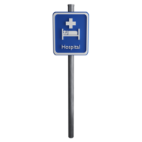 Hospital sign on the road clipart flat design icon isolated on transparent background, 3D render road sign and traffic sign concept png