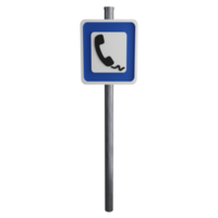 Public telephone sign on the road clipart flat design icon isolated on transparent background, 3D render road sign and traffic sign concept png