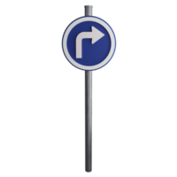 Turn right ahead sign on the road clipart flat design icon isolated on transparent background, 3D render road sign and traffic sign concept png