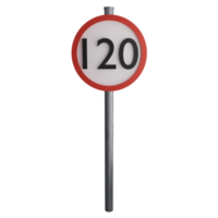 120 maximum speed limit sign on the road clipart flat design icon isolated on transparent background, 3D render road sign and traffic sign concept png