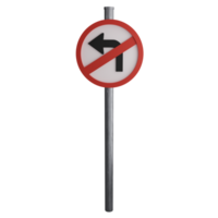 No left turn sign on the road clipart flat design icon isolated on transparent background, 3D render road sign and traffic sign concept png