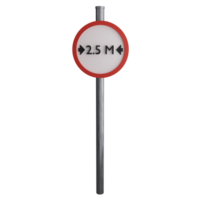Width limit 2.5 meters sign on the road clipart flat design icon isolated on transparent background, 3D render road sign and traffic sign concept png