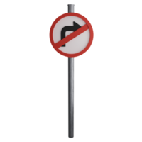 No right turn sign on the road clipart flat design icon isolated on transparent background, 3D render road sign and traffic sign concept png