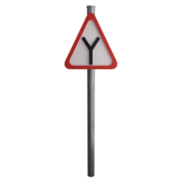 Y-intersection sign on the road clipart flat design icon isolated on transparent background, 3D render road sign and traffic sign concept png