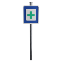 First aid post sign on the road clipart flat design icon isolated on transparent background, 3D render road sign and traffic sign concept png