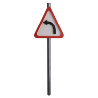 Left curve sign on the road clipart flat design icon isolated on transparent background, 3D render road sign and traffic sign concept png