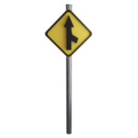 Merge sign on the road clipart flat design icon isolated on transparent background, 3D render road sign and traffic sign concept png