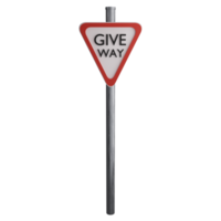 Give way sign on the road clipart flat design icon isolated on transparent background, 3D render road sign and traffic sign concept png