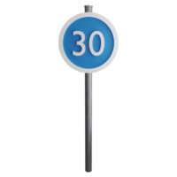 30 minimum speed limit sign on the road clipart flat design icon isolated on transparent background, 3D render road sign and traffic sign concept png