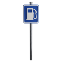 Petrol pump sign on the road clipart flat design icon isolated on transparent background, 3D render road sign and traffic sign concept png