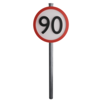 90 maximum speed limit sign on the road clipart flat design icon isolated on transparent background, 3D render road sign and traffic sign concept png