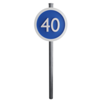 40 minimum speed limit sign on the road clipart flat design icon isolated on transparent background, 3D render road sign and traffic sign concept png