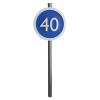 40 minimum speed limit sign on the road clipart flat design icon isolated on transparent background, 3D render road sign and traffic sign concept png