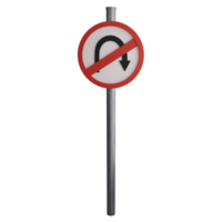 No U turn right sign on the road clipart flat design icon isolated on transparent background, 3D render road sign and traffic sign concept png