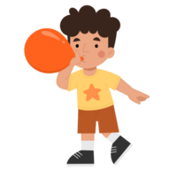 Illustration of a little boy blowing up a balloon png