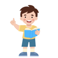 Illustration of a little boy standing reading a book png
