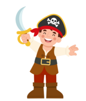 Illustration of a boy in a pirate captain costume png