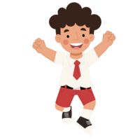 illustratie van een weinig jongen in school- uniform gevoel gelukkig jumping png