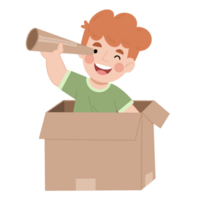 Illustration of a boy playing on cardboard png
