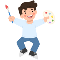 Illustration of a boy with painting equipment png