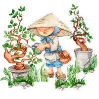 composição do aguarela mão desenhado fofa nórdico escandinavo gnomos e flores e folhas aguarela ilustração. png