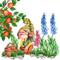 samenstelling van waterverf hand- getrokken schattig nordic Scandinavisch kabouters en bloemen en bladeren waterverf illustratie. png