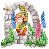 composição do aguarela mão desenhado fofa nórdico escandinavo gnomos e flores e folhas aguarela ilustração. png