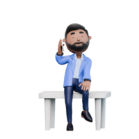 Businessman in a blue suit is sitting on a bench and talking on his cell phone. Concept of relaxation and leisure, as the man is not in a hurry and is enjoying his conversation png