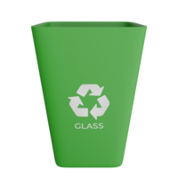 3D illustration of a green glass waste bin with a glass recycling symbol png