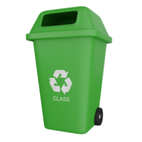 3D illustration of a green glass waste bin with a glass recycling symbol png