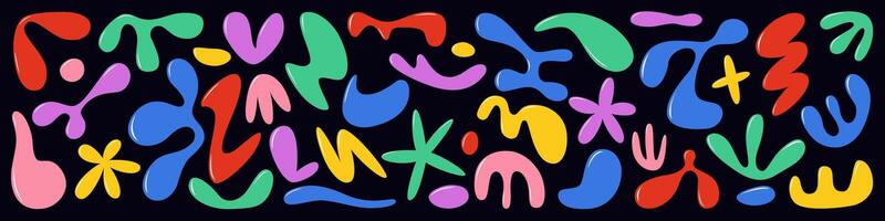 Collection of liquid abstract shape in cartoon style. Colored Y2K vector illustration