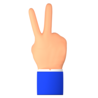 hand with a peace symbol or showing the number two on his finger 3d illustration png