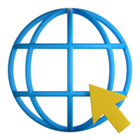 3d ilustración de globo Internet icono con un flecha puntero png