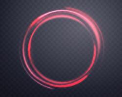 Red magic ring with glowing. Neon realistic energy flare halo ring. Abstract light effect on a dark background. Vector illustration.