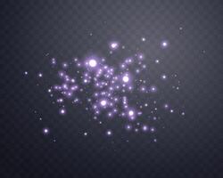 Purple luminous points and stardust. Purple glittering dots, particles, stars magic sparks. Glow flare light effect. Vector particles on background.