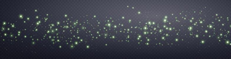 Green glittering dots, particles, stars magic sparks. Dust cloud flare light effect. Green luminous points with smoke. Vector particles