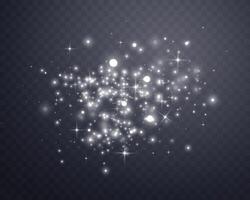 Silver magic sparks and dust stars. Glittering dots, particles, sparkles. Glow flare light effect. Silver luminous points. Vector particles on background.