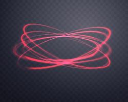Glowing red magic rings. Neon realistic energy swirl. Abstract light effect on a dark background. Vector illustration.