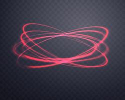 Glowing red magic rings. Neon realistic energy swirl. Abstract light effect on a dark background. Vector illustration.